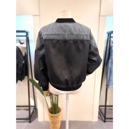 데님 배색 가죽 점퍼