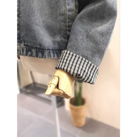 체크 소매 데님 자켓