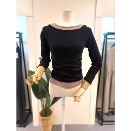 레이어드 이중 배색 티셔츠 브라운