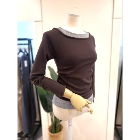 레이어드 이중 배색 티셔츠 브라운