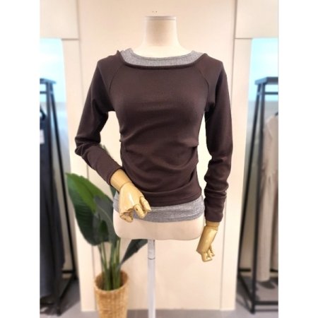 레이어드 이중 배색 티셔츠 블랙