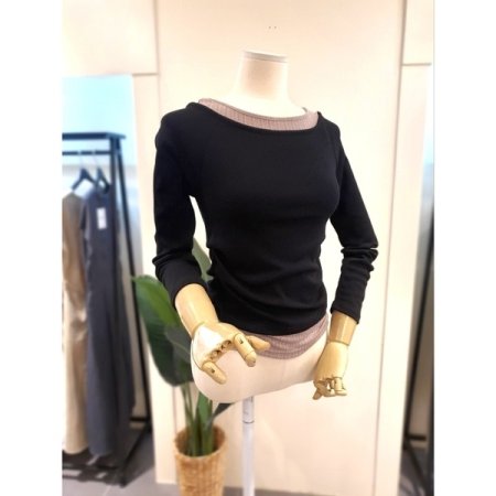 레이어드 이중 배색 티셔츠 블랙