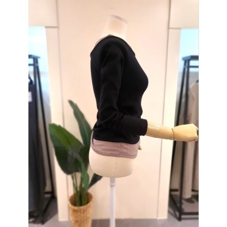 레이어드 이중 배색 티셔츠 블랙