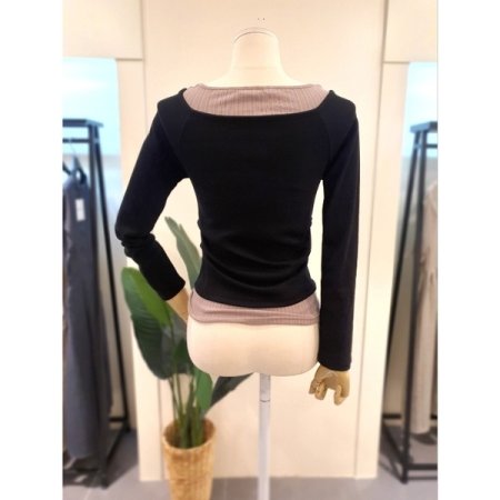 레이어드 이중 배색 티셔츠 블랙