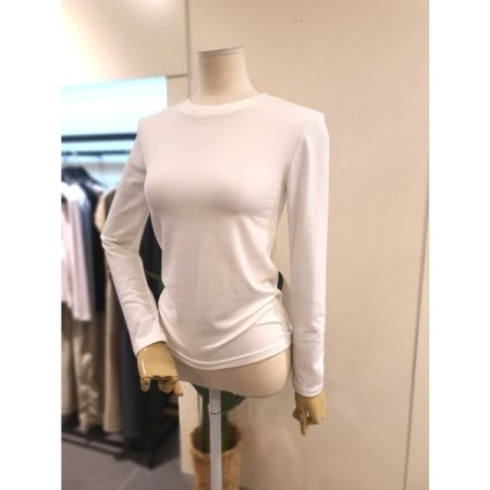 스판 라운드넥 긴팔 티셔츠 아이보리