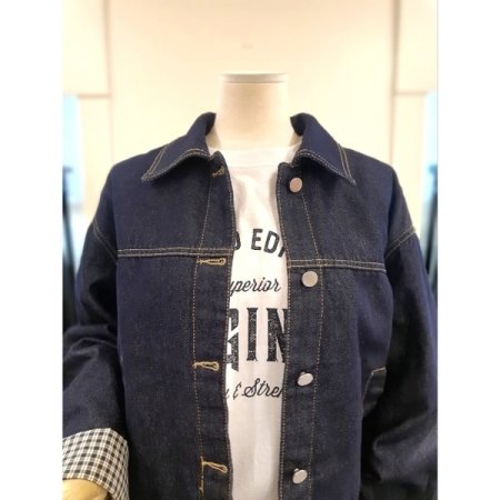 체크 소매 청자켓 다크블루