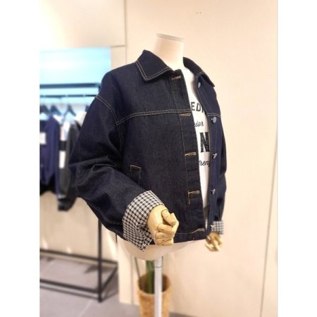 체크 소매 청자켓 다크블루