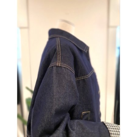 체크 소매 청자켓 다크블루