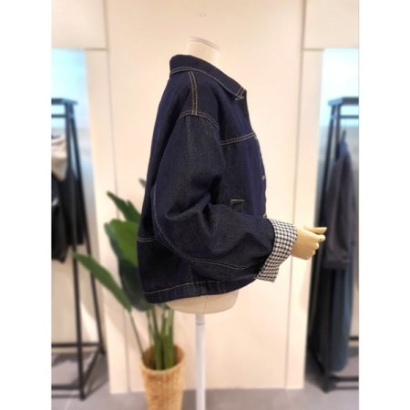 체크 소매 청자켓 다크블루