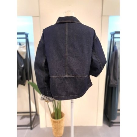 체크 소매 청자켓 다크블루