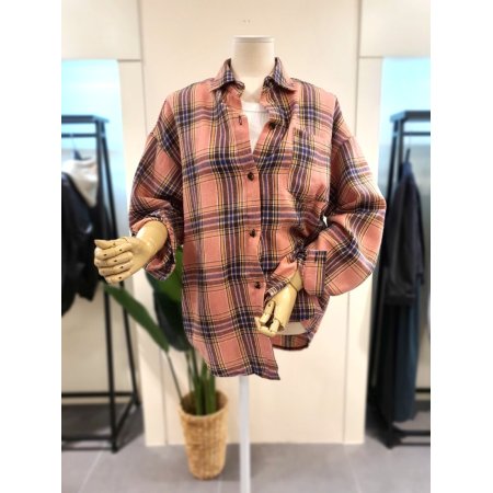 선셋 체크 남방 핑크