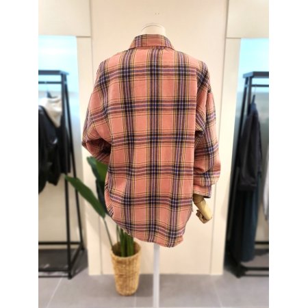 선셋 체크 남방 핑크