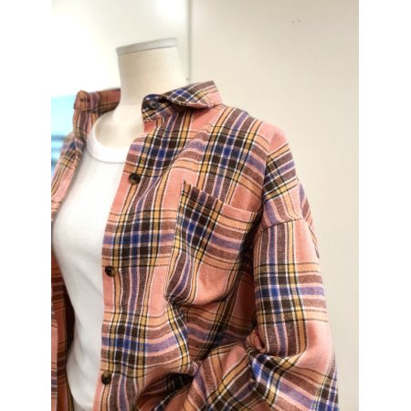 선셋 체크 남방 핑크