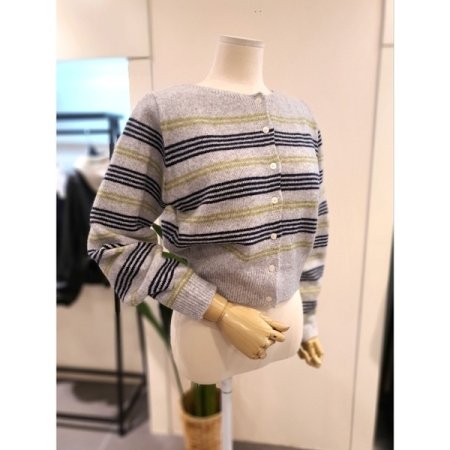 스트라이프 믹스 크롭 가디건 그레이