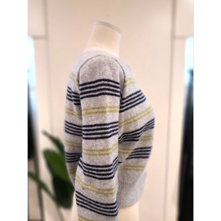 스트라이프 믹스 크롭 가디건 그레이