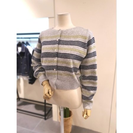 스트라이프 믹스 크롭 가디건 그레이