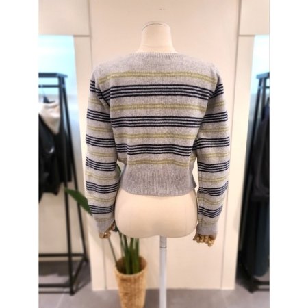 스트라이프 믹스 크롭 가디건 그레이