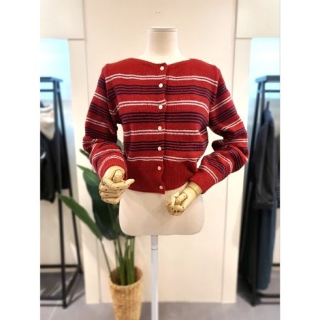 스트라이프 믹스 가디건 레드