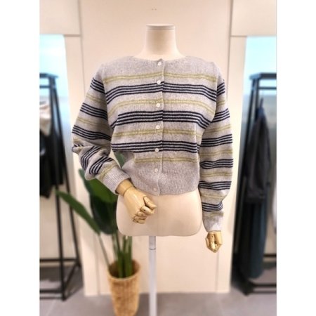 스트라이프 믹스 가디건 레드