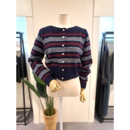 스트라이프 믹스 가디건 레드