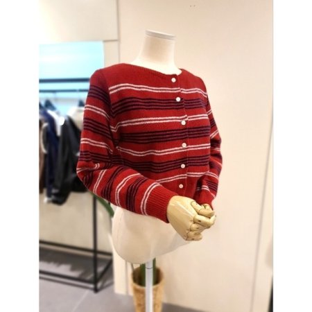스트라이프 믹스 가디건 레드