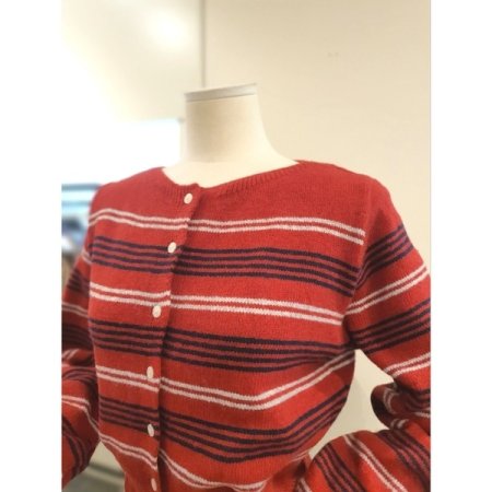 스트라이프 믹스 가디건 레드