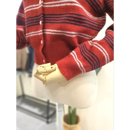 스트라이프 믹스 가디건 레드