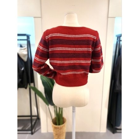 스트라이프 믹스 가디건 레드