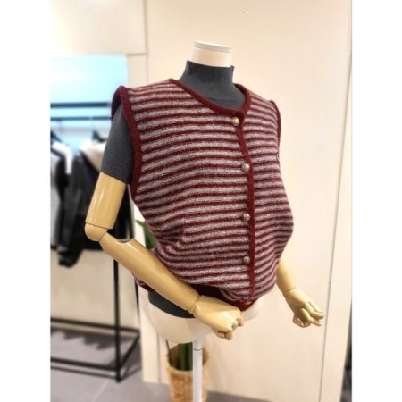 스트라이프 버튼 가디건 와인