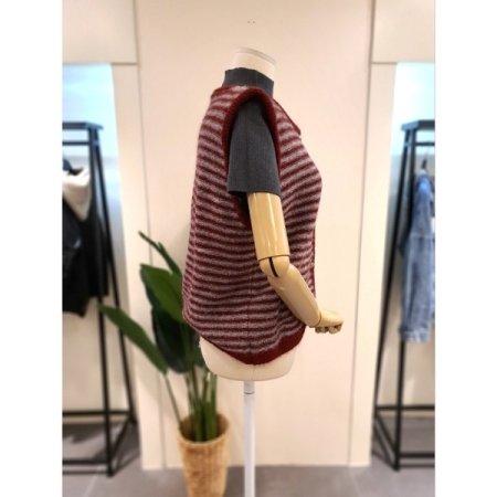 스트라이프 버튼 가디건 와인