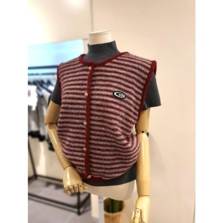 스트라이프 버튼 가디건 와인