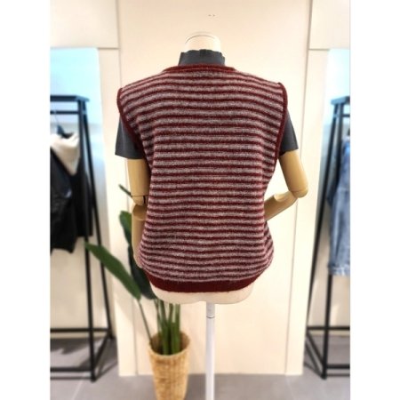 스트라이프 버튼 가디건 와인
