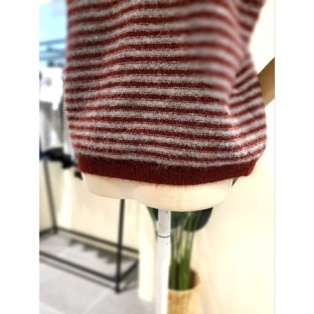 스트라이프 버튼 가디건 와인