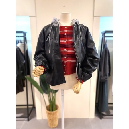 후드집업 가죽 점퍼 블랙