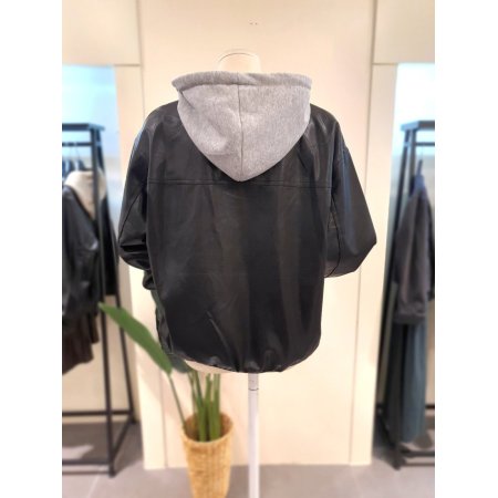 후드집업 가죽 점퍼 블랙