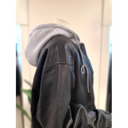 후드집업 가죽 점퍼 블랙