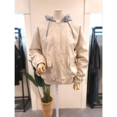 후드집업 가죽 점퍼 크림