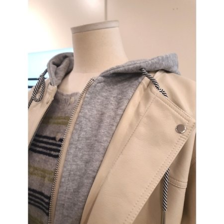 후드집업 가죽 점퍼 크림