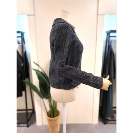 카라 버튼 가디건 다크그레이