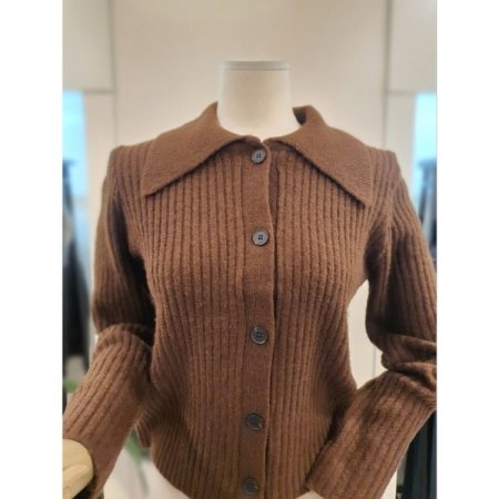 카라 니트 가디건 브라운