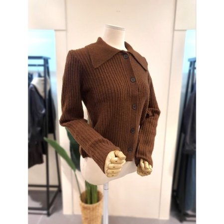 카라 니트 가디건 브라운