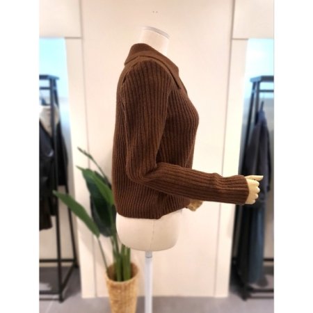 카라 니트 가디건 브라운