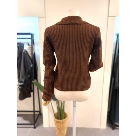 카라 니트 가디건 브라운