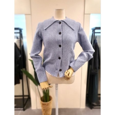 카라 버튼 니트 가디건 스카이블루