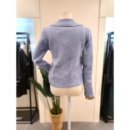 카라 버튼 니트 가디건 스카이블루