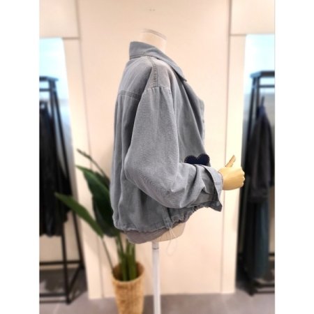 하트 패치 스트링 데님 셔츠 블루