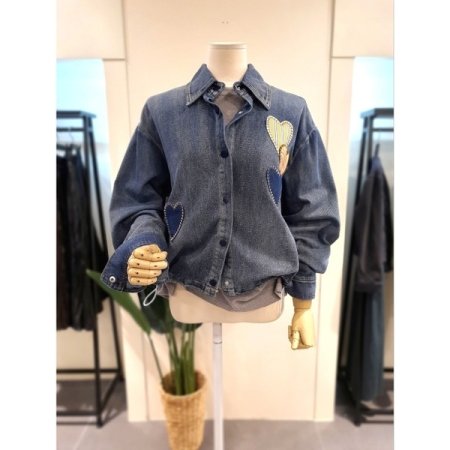 하트 스트링 데님 셔츠 다크블루