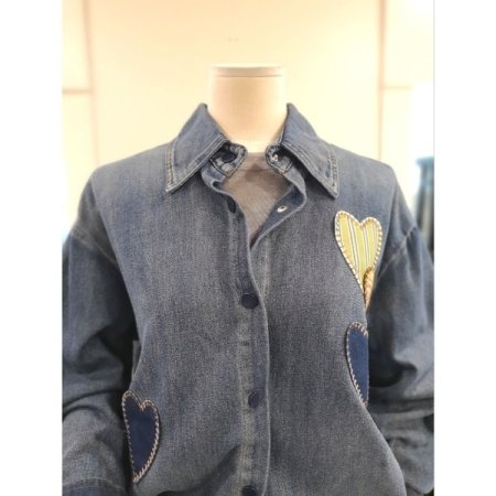 하트 스트링 데님 셔츠 다크블루