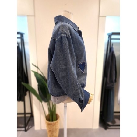 하트 스트링 데님 셔츠 다크블루