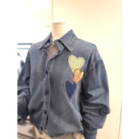 하트 스트링 데님 셔츠 다크블루